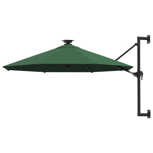 Wall-mounted Parasol with LEDs and Metal Pole 118.1" Green