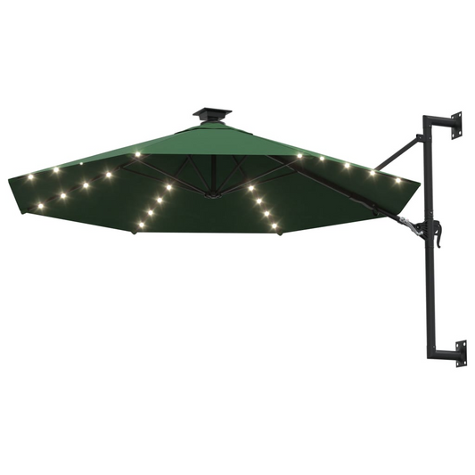 Wall-mounted Parasol with LEDs and Metal Pole 118.1" Green