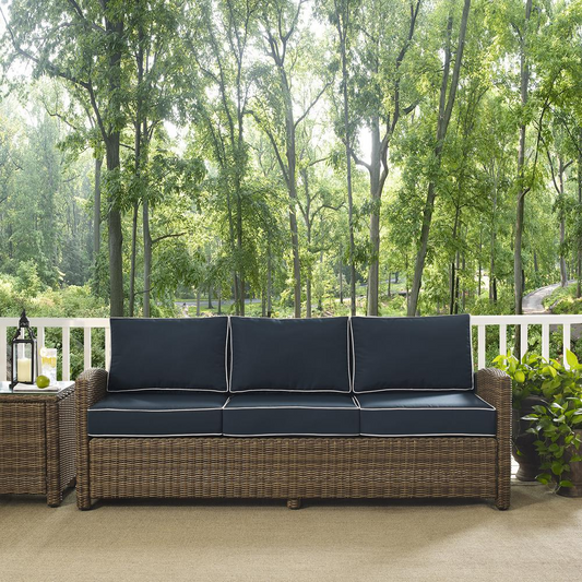 Bradenton Outdoor Wicker Sofa in Navy/Weathered Brown