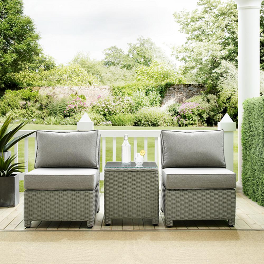 Bradenton 3Pc Outdoor Wicker Chair Set in Gray