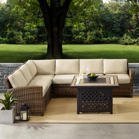 Bradenton 5Pc Outdoor Wicker Sectional Set, W/Fire Table