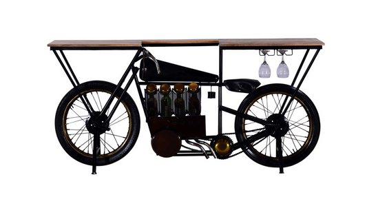 "17"" X 71"" X 35"" Black Motorcycle Wine Bar"