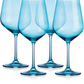 "Set of Four Translucent Aqua Blue Large Wine Glasses"