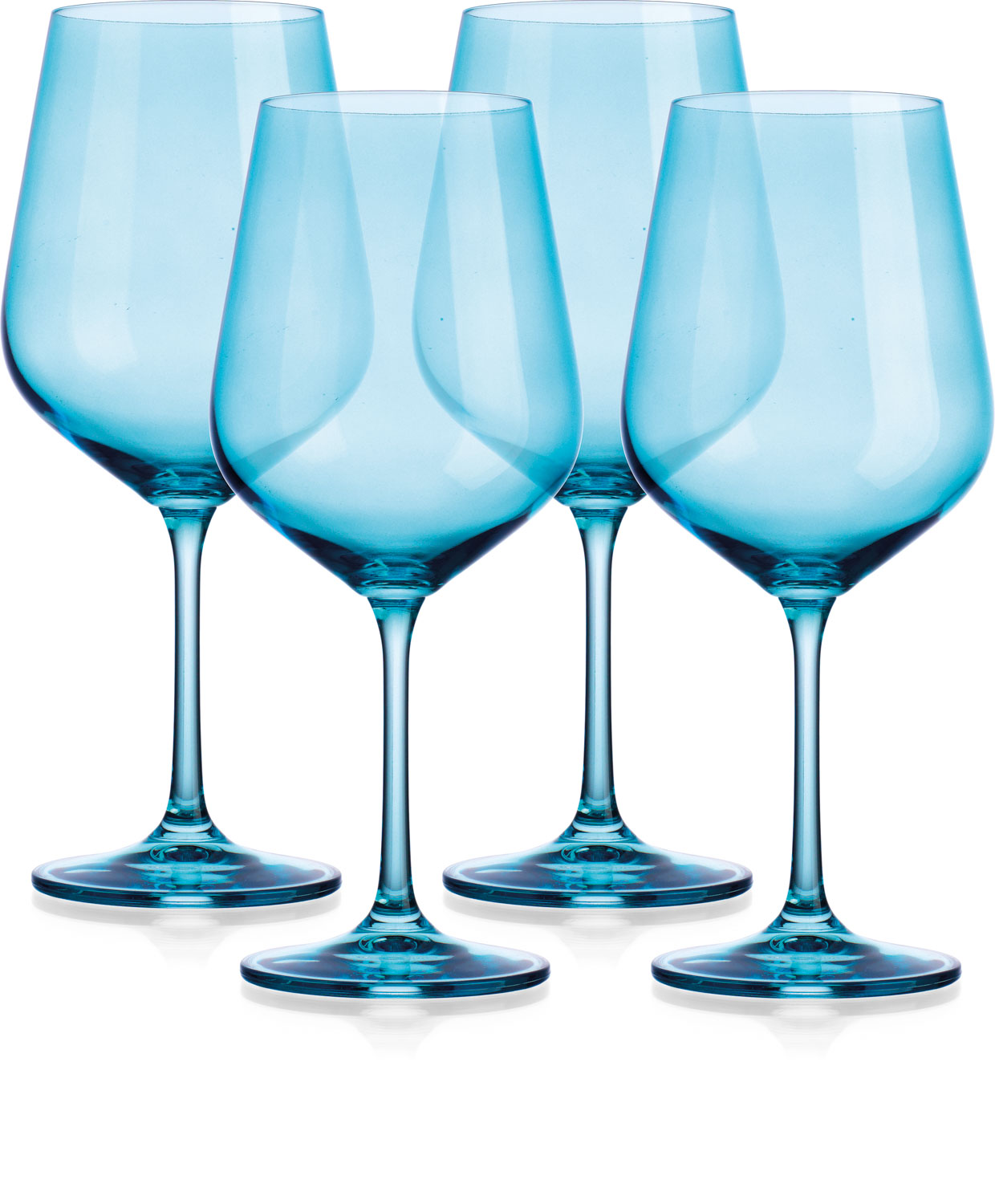 "Set of Four Translucent Aqua Blue Large Wine Glasses"