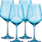 "Set of Four Translucent Aqua Blue Large Wine Glasses"