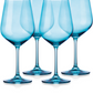 "Set of Four Translucent Aqua Blue Large Wine Glasses"