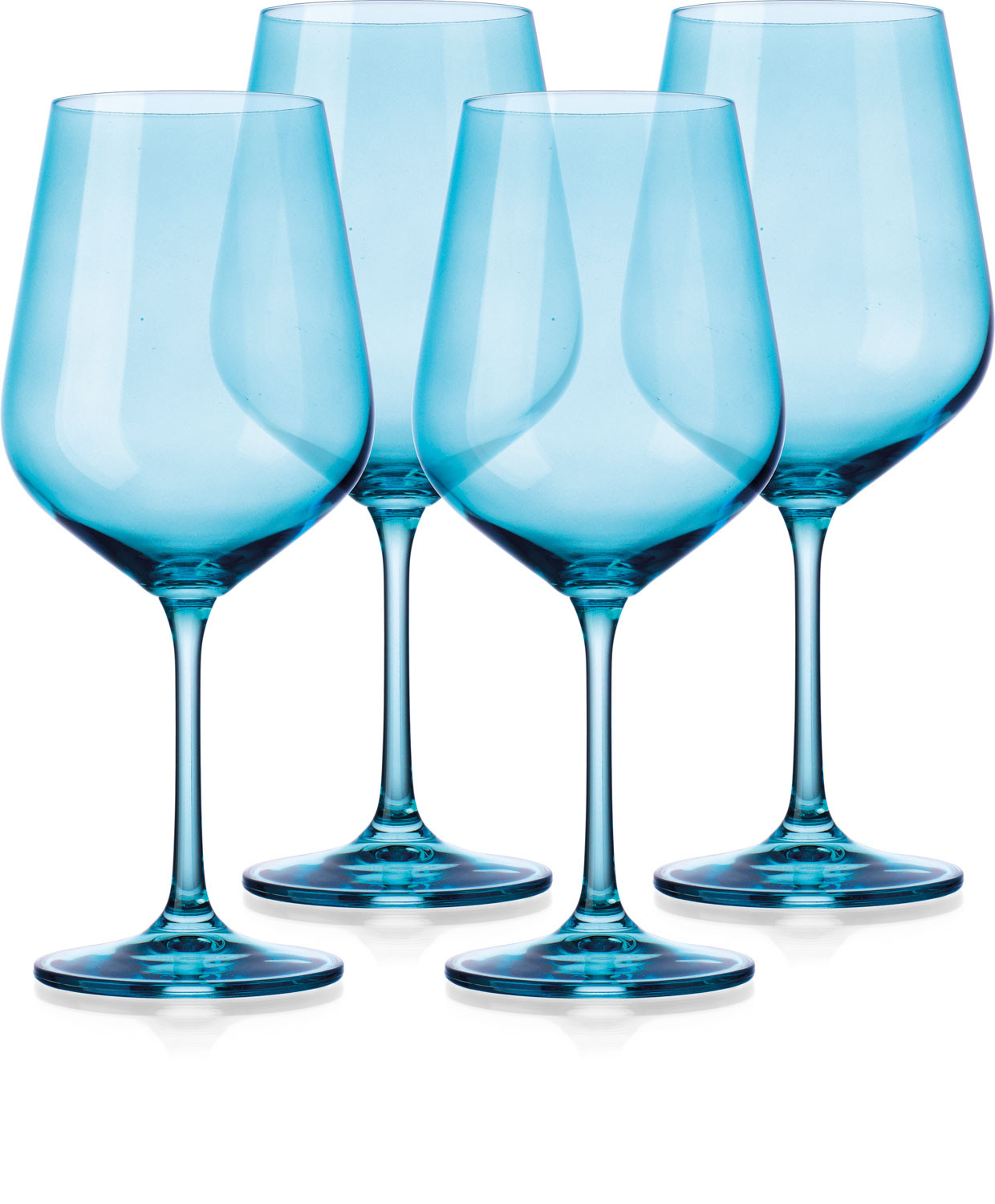 "Set of Four Translucent Aqua Blue Large Wine Glasses"