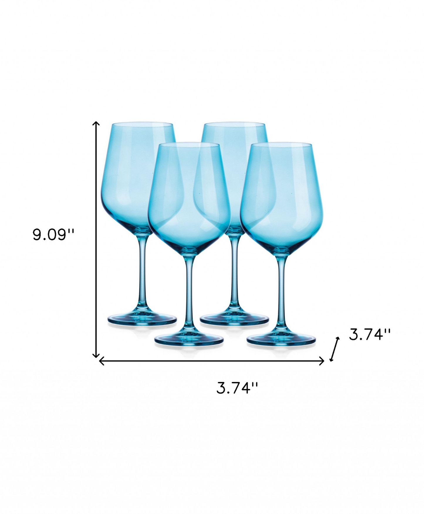 "Set of Four Translucent Aqua Blue Large Wine Glasses"