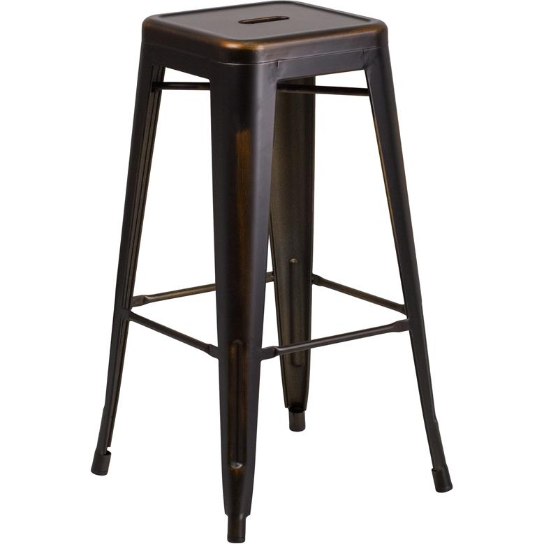 Distressed Copper Metal Indoor-Outdoor Barstool