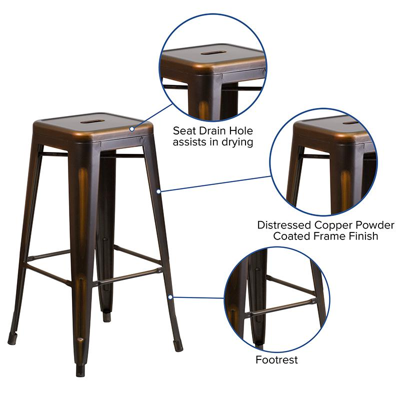 Distressed Copper Metal Indoor-Outdoor Barstool