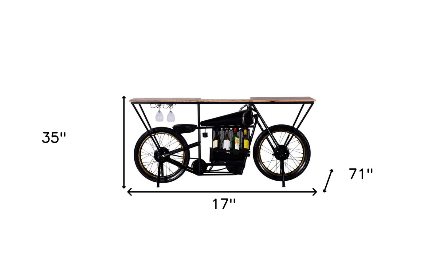 "17"" X 71"" X 35"" Black Motorcycle Wine Bar"