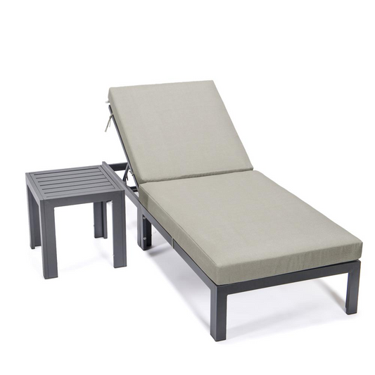 Chelsea Chaise Lounge Chair with Side Table & Cushions in White