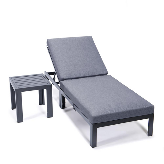 Chelsea Chaise Lounge Chair with Side Table in Grey