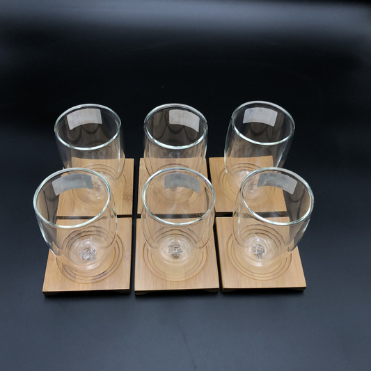 Doublewalled Thermo Glasses with Matching Bamboo Coaster Trays